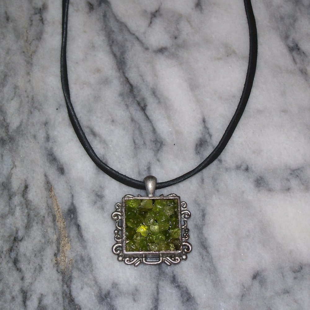 Peridot Stone Crystal Geode Pendant Necklace